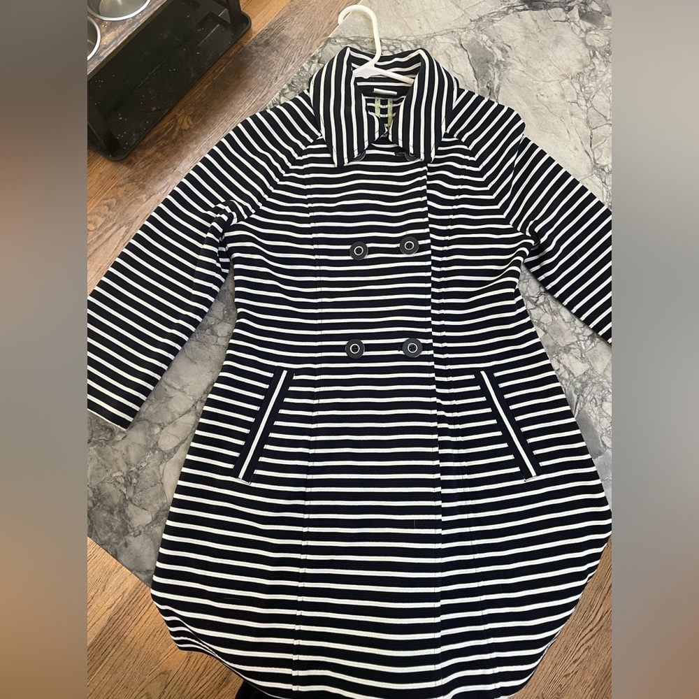 CABi classic navy and white pea coat stripe jacket. EUC.